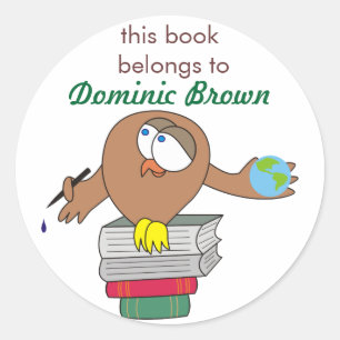 Cartoon Uil met Pen Gepersonaliseerde Boek Sticker