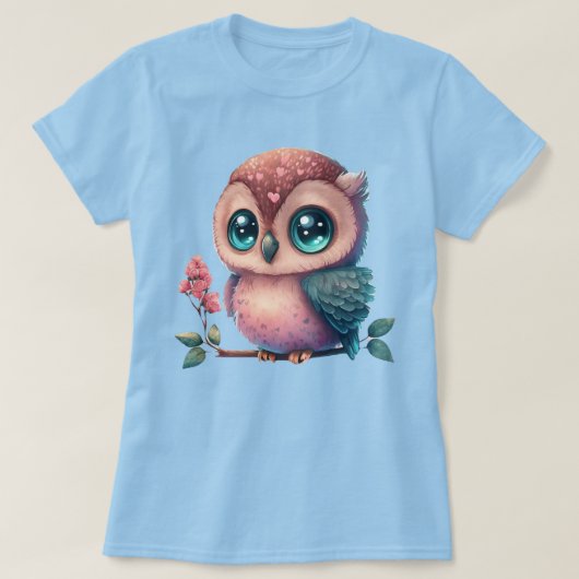 Cartoon Uil op tak met hartaccenten T-shirt (Design voorkant)