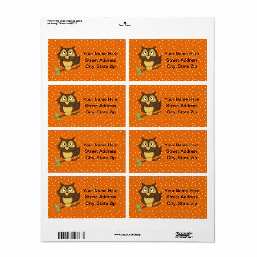 Cartoon Uil (tan) Etiket (Full Sheet)