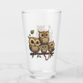 Cartoon Uilen Perched op een tak Glas (Achterkant)