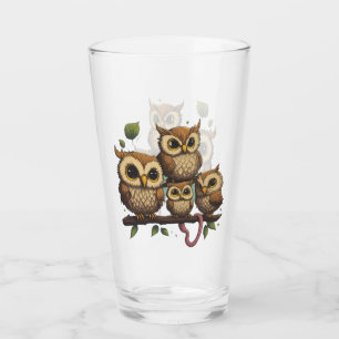 Cartoon Uilen Perched op een tak Glas