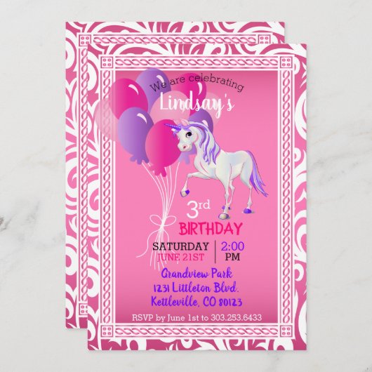 Cartoon Unicorn Birthday Kaart (Voorkant / Achterkant)
