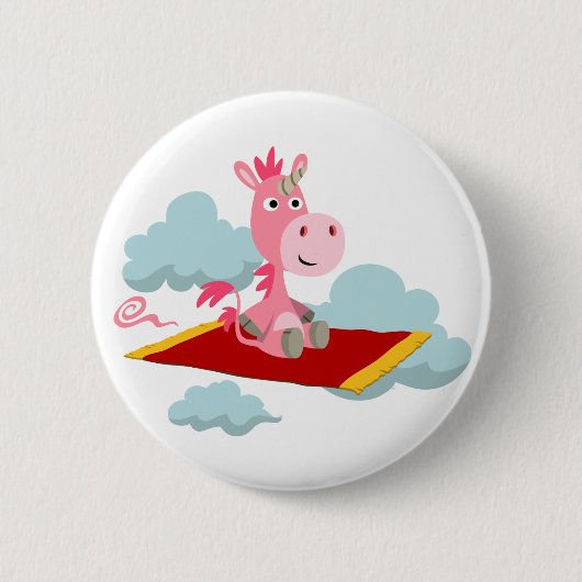 Cartoon Unicorn's Magic Carpet Ride Button Badge (Voorkant)
