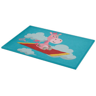 Cartoon Unicorn's Magic Carpet Ride Cutting Board Snijplank