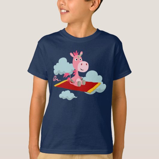 Cartoon Unicorn's Magic Carpet Ride Kinder T-Shirt (Voorkant)