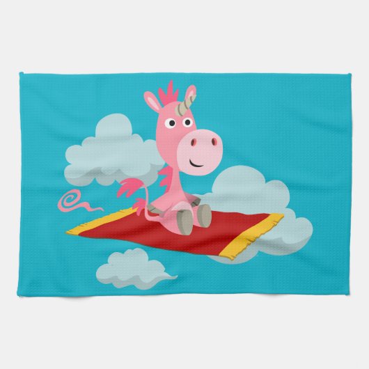 Cartoon Unicorn's Magic Carpet Ride Kitchen Towel Theedoek (Horizontaal)