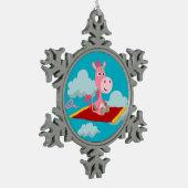 Cartoon Unicorn's Magic Carpet Ride Metal Ornament (Links)