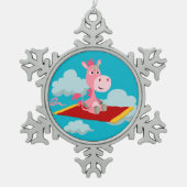 Cartoon Unicorn's Magic Carpet Ride Metal Ornament (Voorkant)