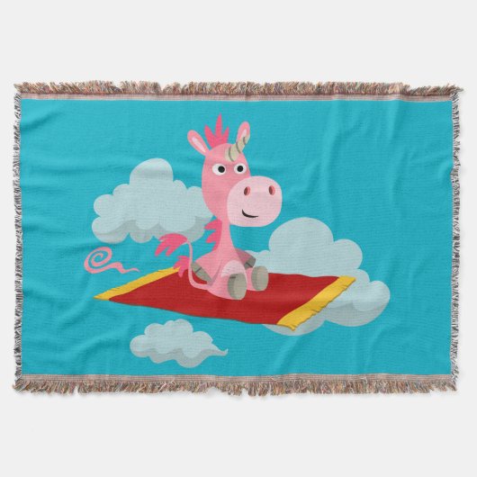 Cartoon Unicorn's Magic Carpet Ride Throw Blanket Deken (Voorkant)