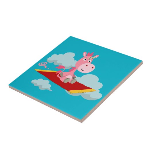 Cartoon Unicorn's Magic Carpet Ride Tile Tegeltje (Zijkant)