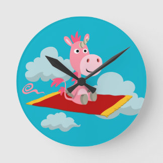 Cartoon Unicorn's muurklok met magnetisch tapijt Ronde Klok