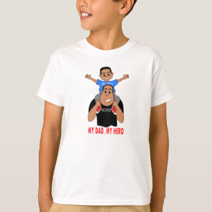 cartoon vader en zoon jongen op vaders schouders t-shirt