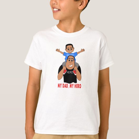cartoon vader en zoon jongen op vaders schouders t-shirt (Voorkant)