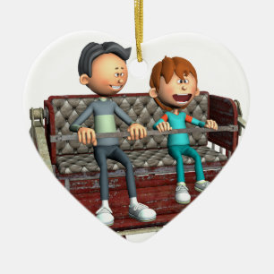 Cartoon vader en zoon op een Ferris Wheel Keramisch Ornament