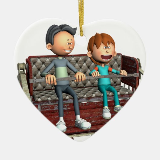 Cartoon vader en zoon op een Ferris Wheel Keramisch Ornament (Voorkant)