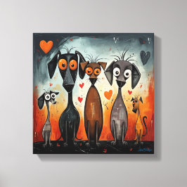 Cartoon Valentijn Heart Dogs Art Canvas Afdruk