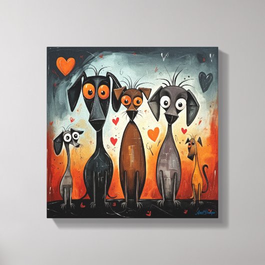 Cartoon Valentijn Heart Dogs Art Canvas Afdruk (Voorkant)