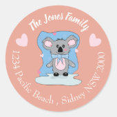 Cartoon Valentijn koala perzikzegels Ronde Sticker (Voorkant)