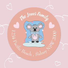 Cartoon Valentijn koala perzikzegels Ronde Sticker