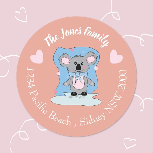 Cartoon Valentijn koala perzikzegels Ronde Sticker