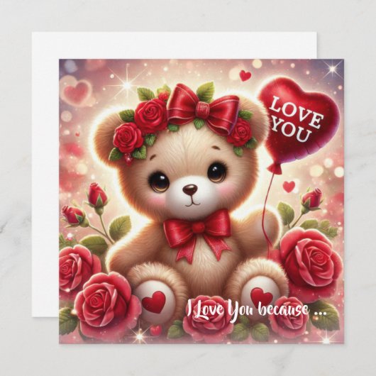 Cartoon Valentijn teddybeer met rood hart Feestdagenkaart (Voorkant / Achterkant)