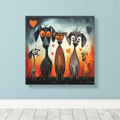 Cartoon Valentijnshart Honden Kunst Canvas Afdruk (Insitu (Houten vloer))
