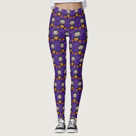 Cartoon Vampire Halloween – Pompoenen, Vleermuis Leggings (Voorkant)