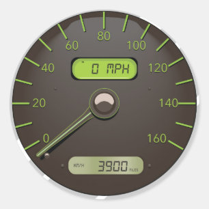Cartoon van autosnelheidsmeter ronde sticker