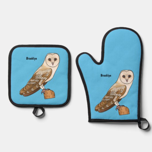 Cartoon van Barn owl Ovenwant & Pannenlap Set (Voorkant)
