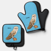 Cartoon van Barn owl Ovenwant & Pannenlap Set (Voorkant / Achterkant)