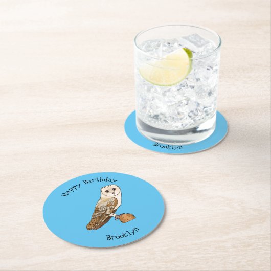 Cartoon van Barn owl Ronde Kartonnen Onderzetter (Insitu)