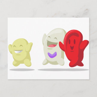 Cartoon van bloedcellen - erytrocyten, leukocyten, briefkaart