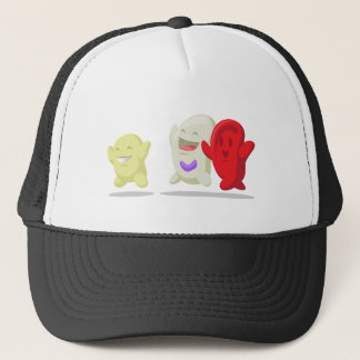 Cartoon van bloedcellen - erytrocyten, leukocyten, trucker pet