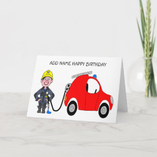 Cartoon van brandweerlieden die zijn brandslang va kaart