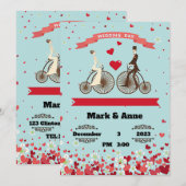 Cartoon van bruid en bruidegom die op fietsen rijd kaart (Voorkant / Achterkant)