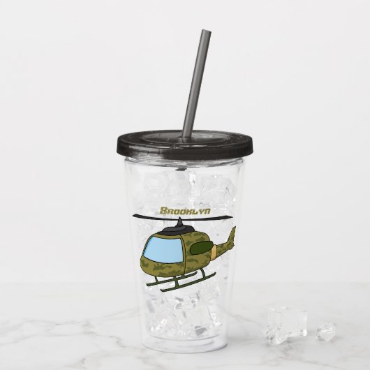 Cartoon van camoflage-helikopters van het vliegenl acryl drinkbeker (Achterkant ijs)