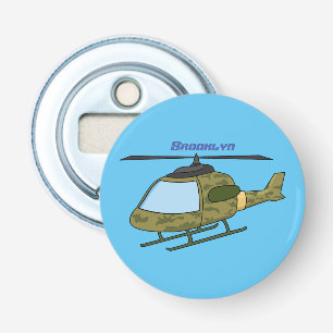 Cartoon van camoflage-helikopters van het vliegenl button flesopener