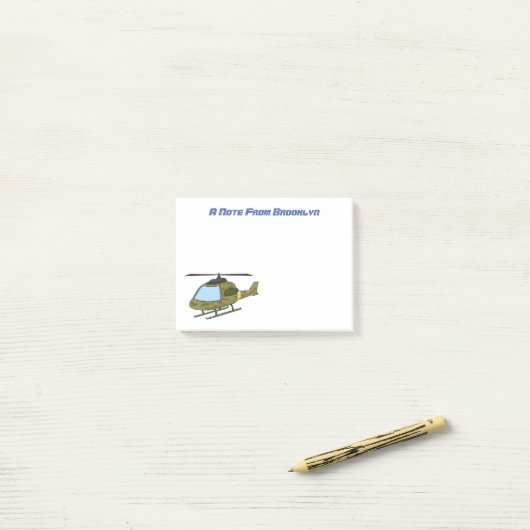 Cartoon van camoflage-helikopters van het vliegenl post-it® notes (Op bureau)