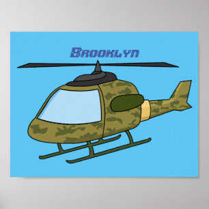 Cartoon van camoflage-helikopters van het vliegenl poster