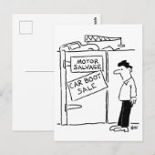 Cartoon van Car Boot Sale op een autokerkhof Briefkaart (Voorkant / Achterkant)