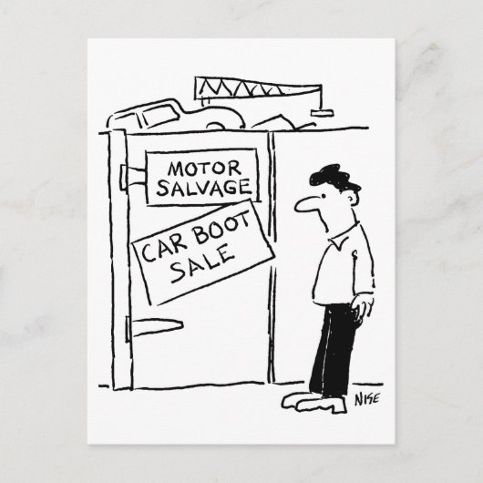 Cartoon van Car Boot Sale op een autokerkhof Briefkaart (Voorkant)