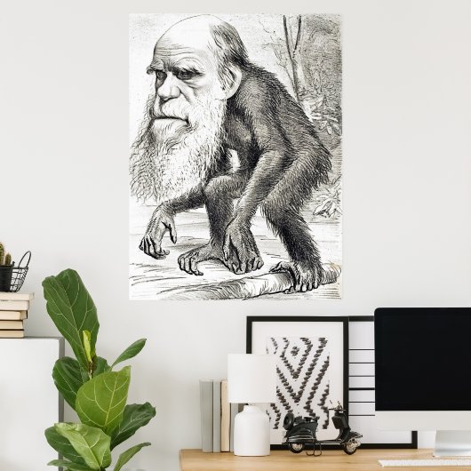 Cartoon van Charles Darwin 1871 Poster (Thuiskantoor)
