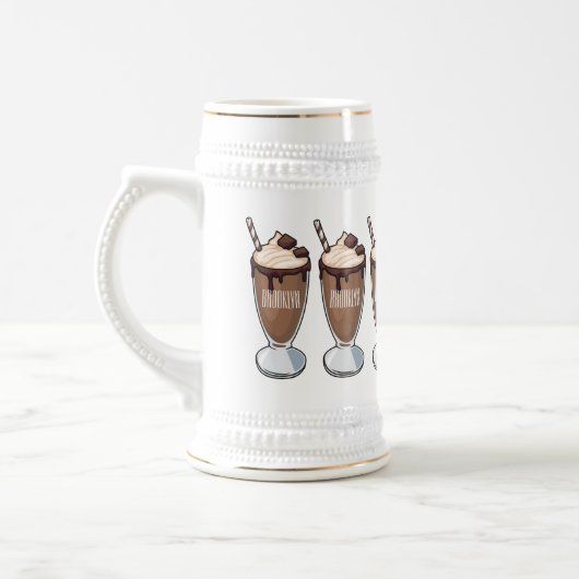 Cartoon van chocolade-mokshake bierpul (Links)