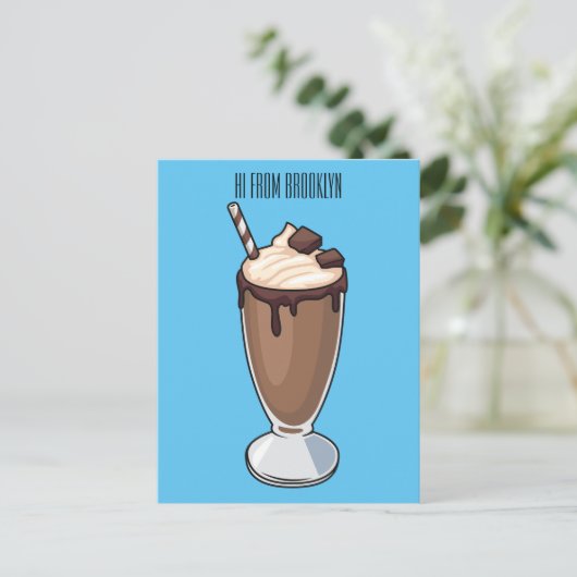 Cartoon van chocolade-mokshake briefkaart (Staand voorkant)