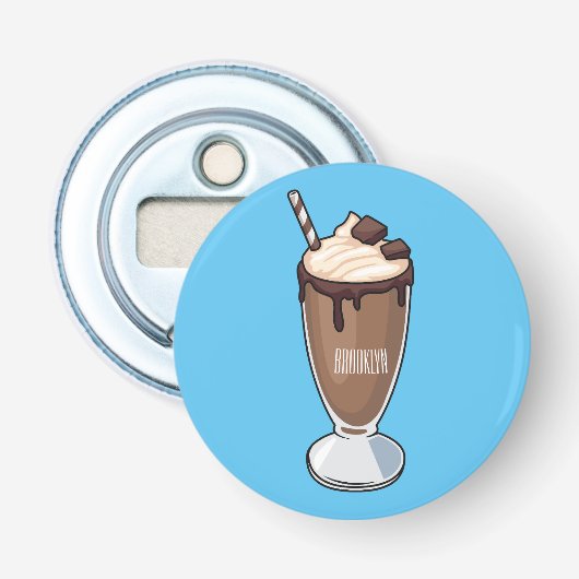 Cartoon van chocolade-mokshake button flesopener (Voorkant)
