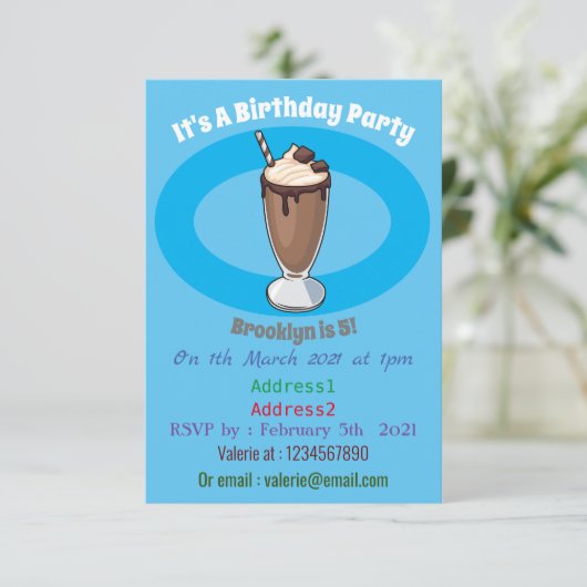 Cartoon van chocolade-mokshake kaart (Staand voorkant)