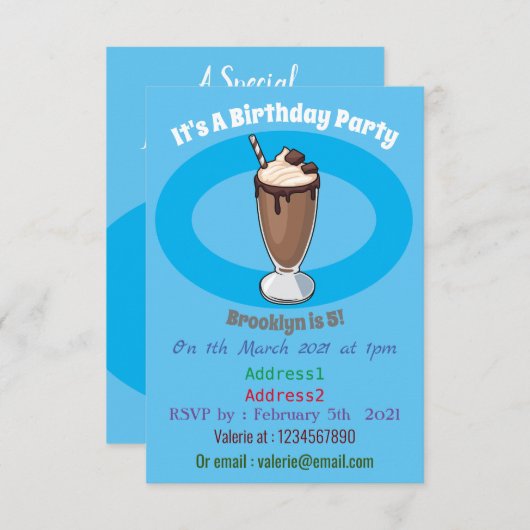 Cartoon van chocolade-mokshake kaart (Voorkant / Achterkant)