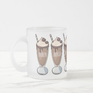 Cartoon van chocolade-mokshake matglas koffiemok