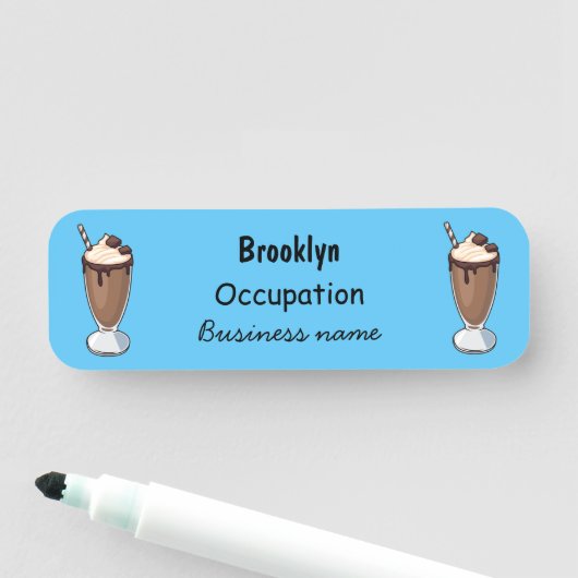 Cartoon van chocolade-mokshake naamplaatje (In situ)