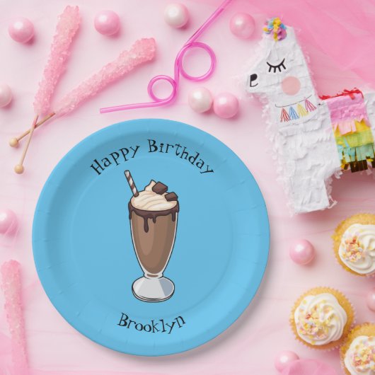 Cartoon van chocolade-mokshake papieren bordje (Feest)